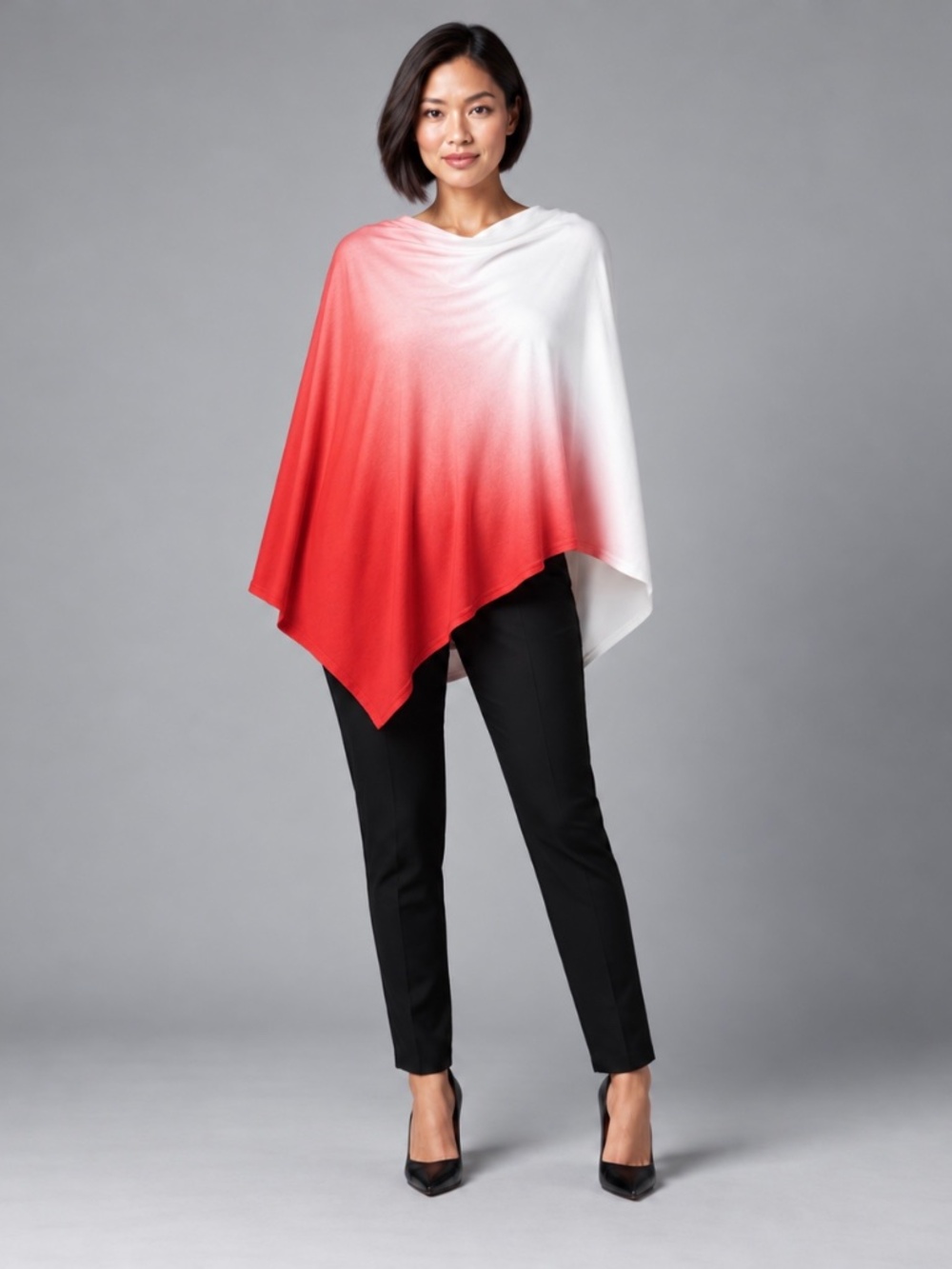 LINE Knitwear Ombré Draped Asymmetrical Poncho Top One Size